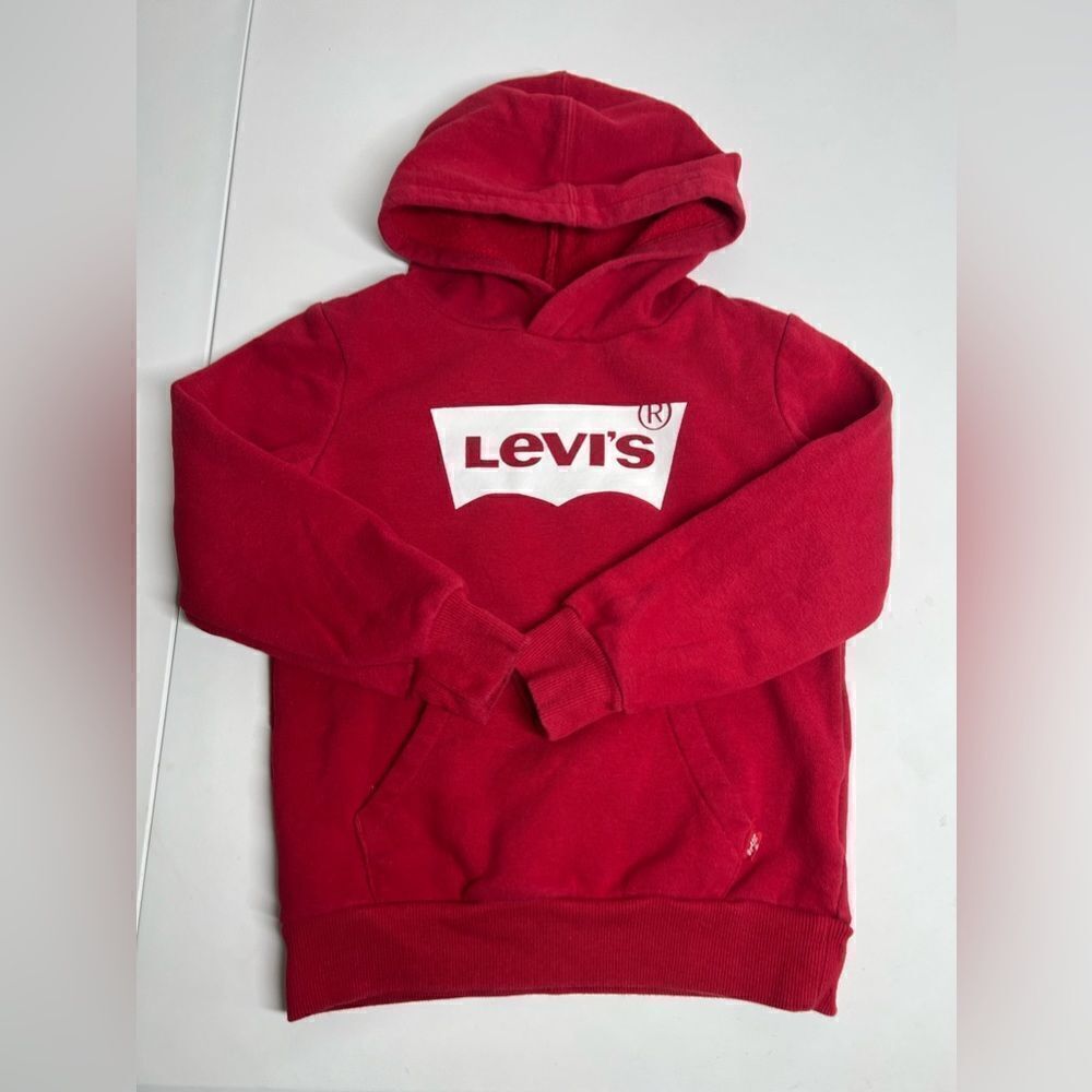 Levi's Boys Fleece Batwing Pullover Hoodie Red White logo S 4-5 Y